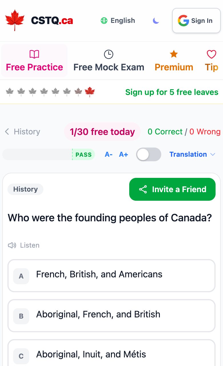 A practice question page as it opens on an iPhone